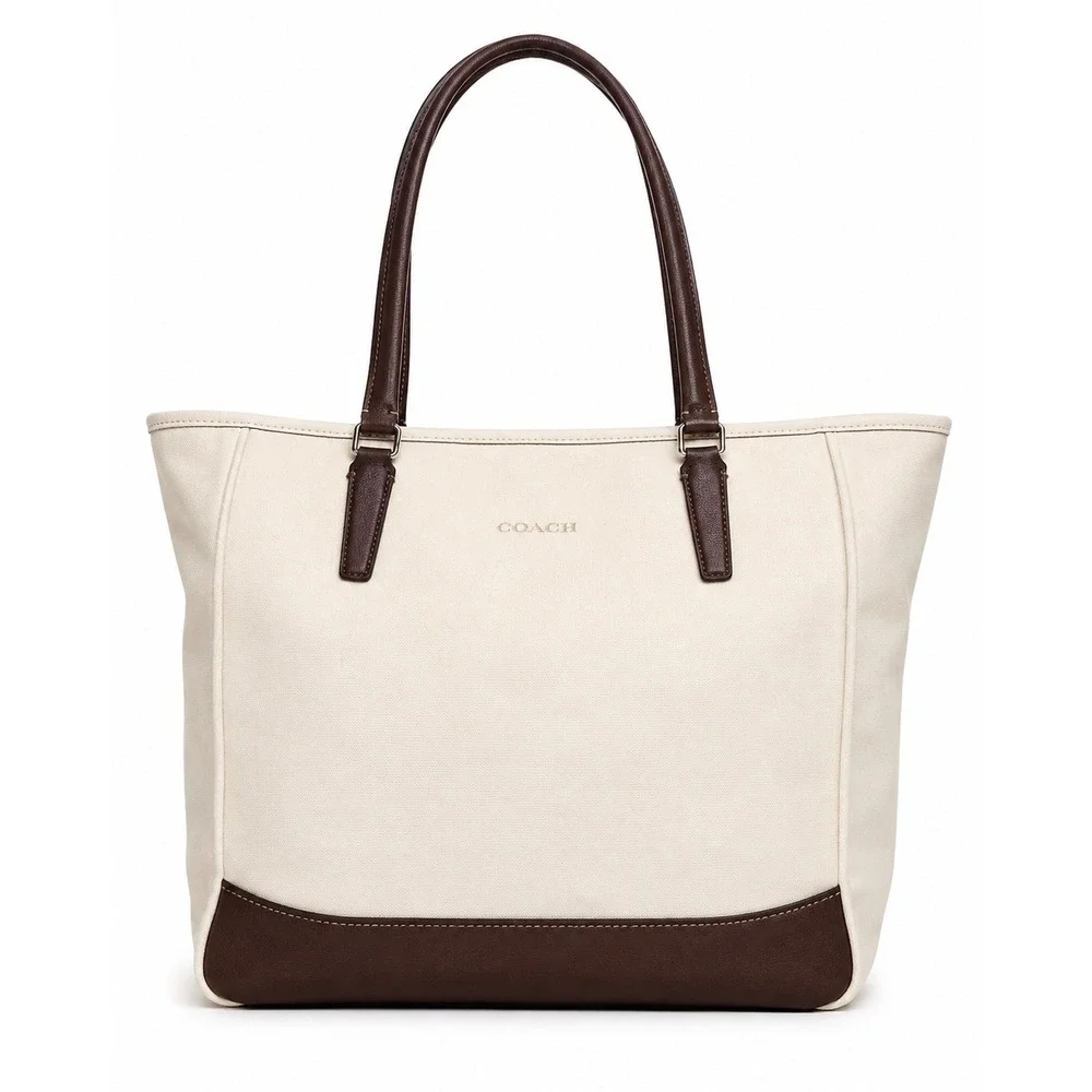 Coach Saffiano Leather City Tote Cream Brown Shoulder Bag